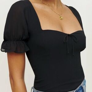 Reformation black puff sleeve top